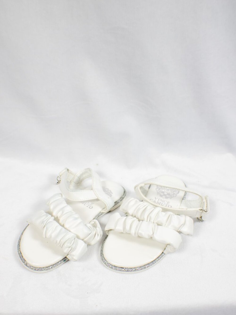 Vince Camuto Toddler Girls White Ruched Double Strap Glitter Sandals 9
